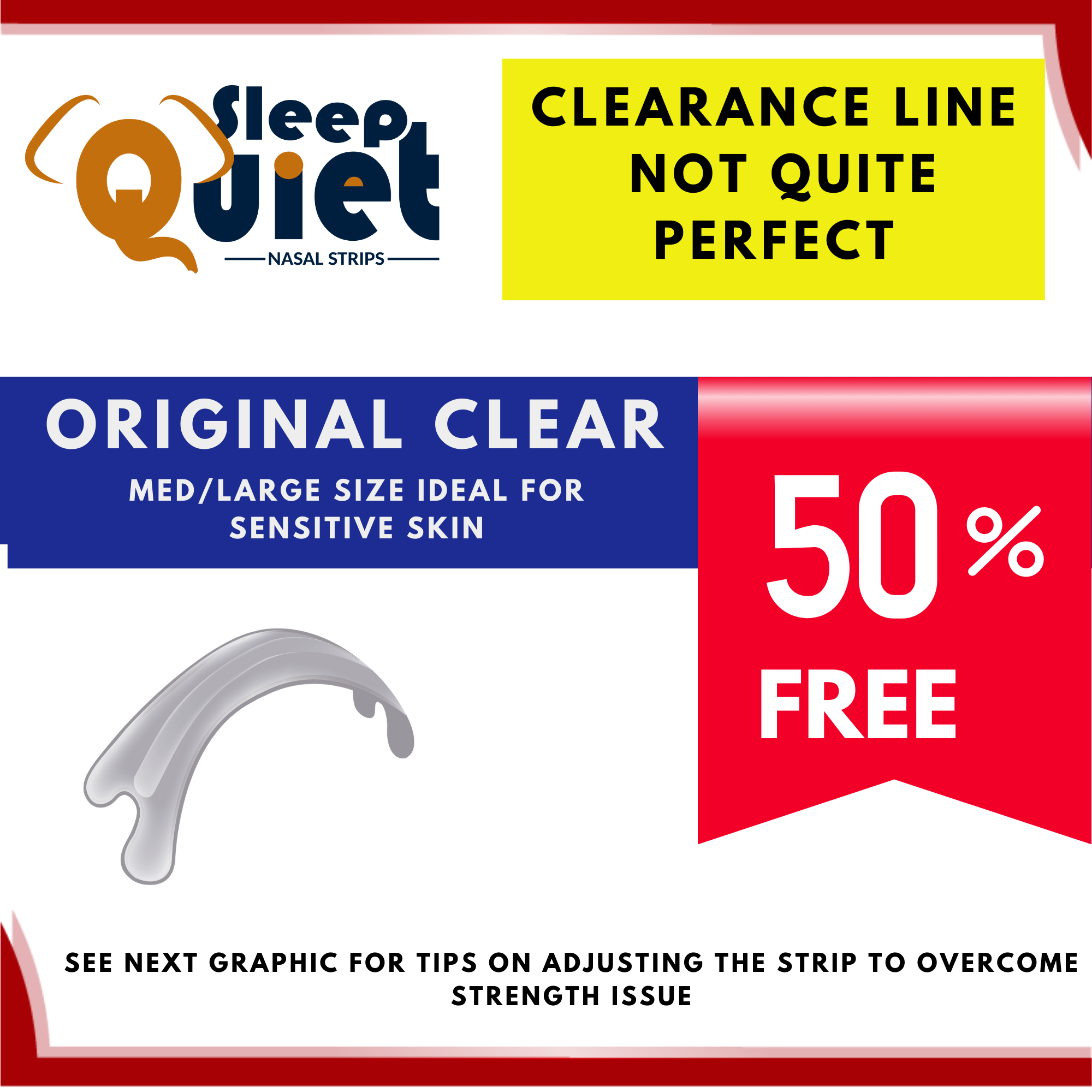 Clearance 50% Free Sleep Quiet Clear Original (1 Size Large / Medium) Nasal Strips