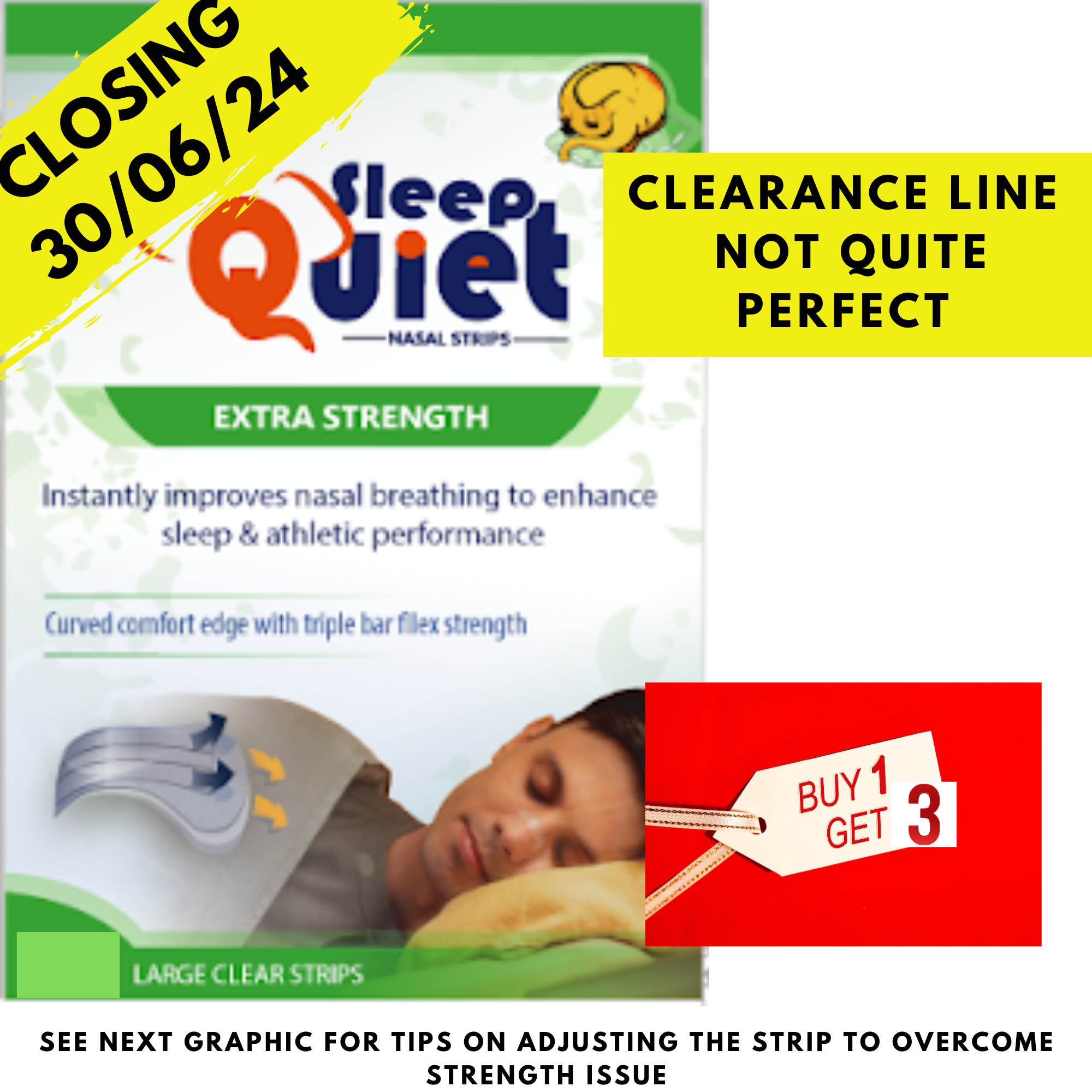 Clearance "BUY ONE GET 3" Sleep Quiet Clear Extra Strength Large Nasal Strip